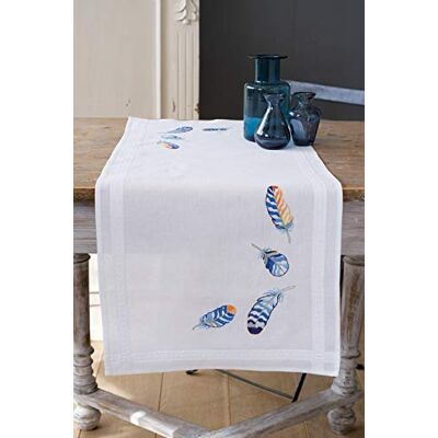 Vervaco Centrotavola Prestampato Piume Blu Ricamo Biancheria da Tavola Set Fai da Te Size Kit Hobby Creativi Adulti Casa Decor Embroidery Runner, Multicolor, 40 x 100 cm Vervaco Centrotavola Prestampato Piume Blu Ricamo Biancheria da Tavola Set Fai da Te Size Kit Hobby Creativi Adulti Casa Decor Embroidery Runner, Multicolor, 40 x 100 cm