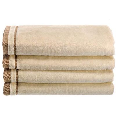 Creative Asciugamani per dita in 100% velluto di cotone, confezione da 4, 27,7 x 45,7 cm, decorativi, extra assorbenti e morbidi, ideali per bagno e stanza della polvere (crema con bordo Creative Asciugamani per dita in 100% velluto di cotone, confezione da 4, 27,7 x 45,7 cm, decorativi, extra assorbenti e morbidi, ideali per bagno e stanza della polvere (crema con bordo