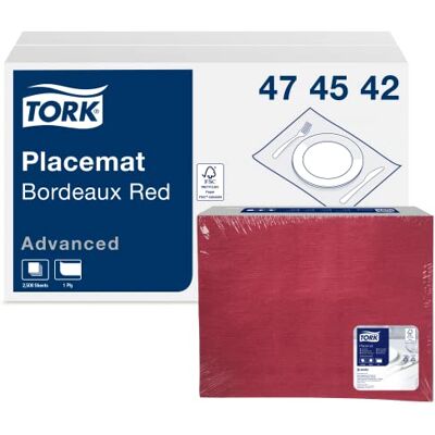 Tork Tovaglietta in carta monouso, colore bordeaux, 1 x 500 tovagliette, 42 x 30 cm (lungh. X largh.), monovelo, Advanced Tork Tovaglietta in carta monouso, colore bordeaux, 1 x 500 tovagliette, 42 x 30 cm (lungh. X largh.), monovelo, Advanced