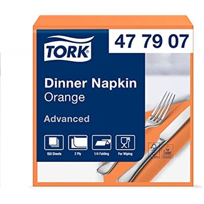 Tork Arancione Dinner Napkin / 2 Ply Advanced, Unprinted Serviette in Arancione Cream / 12 x 150 Fogli (WxL: 19.5cm x 19.5cm) Tork Arancione Dinner Napkin / 2 Ply Advanced, Unprinted Serviette in Arancione Cream / 12 x 150 Fogli (WxL: 19.5cm x 19.5cm)