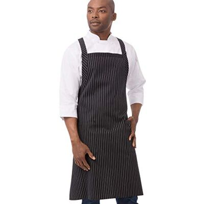 Chef Works Grembiule unisex con bretelle incrociate sulla schiena, Gessato Nero W/Bianco, Taglia unica Chef Works Grembiule unisex con bretelle incrociate sulla schiena, Gessato Nero W/Bianco, Taglia unica