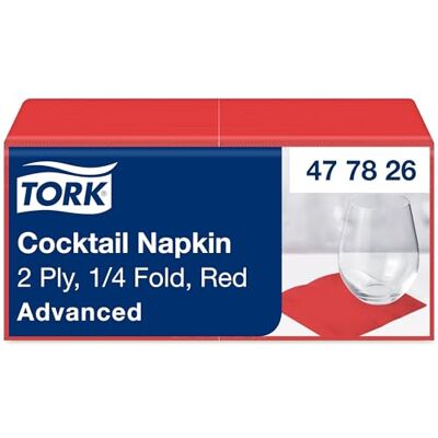 Tork Tovagliolo Cocktail Rosso, Piegato 1/4, 2 Veli, 200 Tovaglioli, 11,9 cm x 11,9 cm, Tork Tovagliolo Cocktail Rosso, Piegato 1/4, 2 Veli, 200 Tovaglioli, 11,9 cm x 11,9 cm,