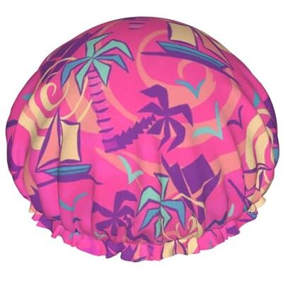 asbwuo Cuffia da a con palme tropicali e barche a vela, design a doppio strato, riutilizzabile, impermeabile, comoda ed elegante asbwuo Cuffia da a con palme tropicali e barche a vela, design a doppio strato, riutilizzabile, impermeabile, comoda ed elegante