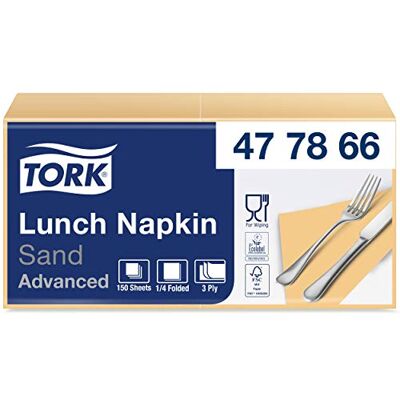 Tork Tovagliolo Lunch Soft sabbia Advanced, 3 veli, piegato in 4, 10 pacchi x 150 tovaglioli (1500 pz), 33 cm (lungh.) x 32,6 cm (largh.) Tork Tovagliolo Lunch Soft sabbia Advanced, 3 veli, piegato in 4, 10 pacchi x 150 tovaglioli (1500 pz), 33 cm (lungh.) x 32,6 cm (largh.)