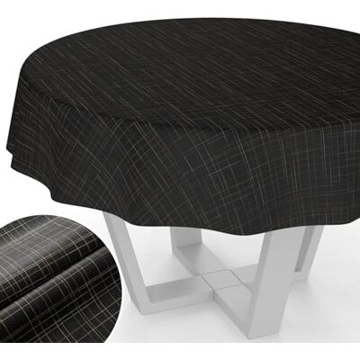 ANRO Tovaglia in tessuto, lavabile, con rivestimento in teflon, facile da pulire, effetto loto, impermeabile, antimacchia, a righe, rotonda, 140 cm, bordo tagliato, colore nero ANRO Tovaglia in tessuto, lavabile, con rivestimento in teflon, facile da pulire, effetto loto, impermeabile, antimacchia, a righe, rotonda, 140 cm, bordo tagliato, colore nero