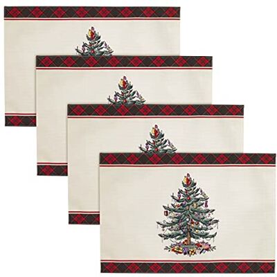 Spode Avanti Linens Set di 4 tovagliette all'americana, decorazione per la casa, motivo tartan rosso (collezione Christmas Tree) Spode Avanti Linens Set di 4 tovagliette all'americana, decorazione per la casa, motivo tartan rosso (collezione Christmas Tree)