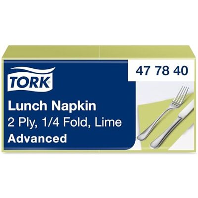 Tork Tovagliolo Lunch Verde Lime, Piegato 1/4, 2 Veli, 200 Tovaglioli, 16,4 cm x 16,3 cm, Tork Tovagliolo Lunch Verde Lime, Piegato 1/4, 2 Veli, 200 Tovaglioli, 16,4 cm x 16,3 cm,