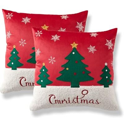 Sonive Set di 2 Federe Cuscino di Natale 45x45cm, Festa di Natale OEKO-TEX Albero e Fiocco di Neve, Federa Morbida per Divano Sonive Set di 2 Federe Cuscino di Natale 45x45cm, Festa di Natale OEKO-TEX Albero e Fiocco di Neve, Federa Morbida per Divano
