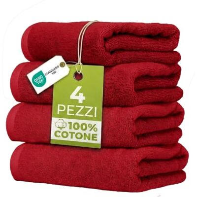 Ruggeri Set 4 Pezzi Asciugamani Bagno Ospiti 40x50 cm in Cotone, Rosso 500 g/m², tessuto Dobby, 4 ospite 40x50 cm, Lavabile in Lavatrice, 100% Cotone Ruggeri Set 4 Pezzi Asciugamani Bagno Ospiti 40x50 cm in Cotone, Rosso 500 g/m², tessuto Dobby, 4 ospite 40x50 cm, Lavabile in Lavatrice, 100% Cotone