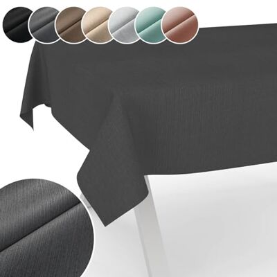 ANRO Tovaglia Mila Tovaglia in tessuto lavabile Jacquard rivestita in teflon, facile da pulire, effetto loto, resistente allo sporco e all'acqua, effetto lino, 200 x 140 cm, bordo tagliato grigio ANRO Tovaglia Mila Tovaglia in tessuto lavabile Jacquard rivestita in teflon, facile da pulire, effetto loto, resistente allo sporco e all'acqua, effetto lino, 200 x 140 cm, bordo tagliato grigio