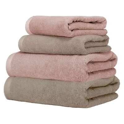 Ruggeri Set 4 Asciugamani Bagno 2 Viso + 2 Ospite, Cotone, Rosa e Tortora Ruggeri Set 4 Asciugamani Bagno 2 Viso + 2 Ospite, Cotone, Rosa e Tortora