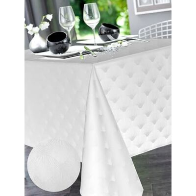 CALITEX Tovaglia resistente alle macchie damascato Scale Bianco motivo ventagli CALITEX Tovaglia resistente alle macchie damascato Scale Bianco motivo ventagli