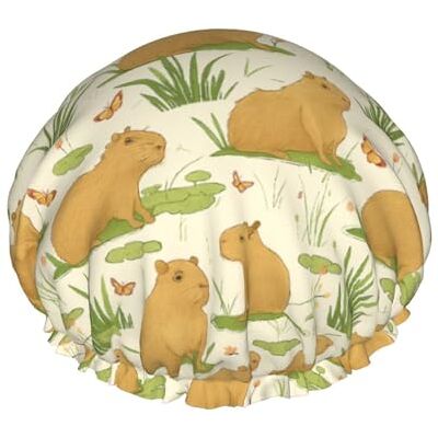asbwuo Cuffia da a con simpatico capibara e farfalla, design a doppio strato, riutilizzabile, impermeabile, comoda ed elegante asbwuo Cuffia da a con simpatico capibara e farfalla, design a doppio strato, riutilizzabile, impermeabile, comoda ed elegante