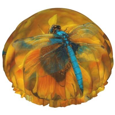 asbwuo Cuffia da a con motivo a libellula e girasole, design a doppio strato, riutilizzabile, impermeabile, comoda ed elegante asbwuo Cuffia da a con motivo a libellula e girasole, design a doppio strato, riutilizzabile, impermeabile, comoda ed elegante