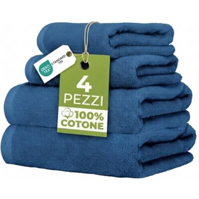 Ruggeri Set 4 Asciugamani Bagno 2 Viso + 2 Ospite, Cotone 500 gr, Blu 500 g/m, tessuto Dobby, 2 viso 50x100 cm, 2 ospite 40x50 cm, lavabile in lavatrice, 100% Cotone Ruggeri Set 4 Asciugamani Bagno 2 Viso + 2 Ospite, Cotone 500 gr, Blu 500 g/m, tessuto Dobby, 2 viso 50x100 cm, 2 ospite 40x50 cm, lavabile in lavatrice, 100% Cotone