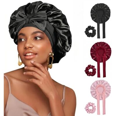 Carehabi Cuffia da Notte in Satina Set da 3 Berretto Capelli per Dormire e Cuffia per Capelli Ricci, Taglia Universale Confortevole con Banda Elastica, Include 3 Elastici Scrunchies, Nero/Rosso/Rosa Carehabi Cuffia da Notte in Satina Set da 3 Berretto Capelli per Dormire e Cuffia per Capelli Ricci, Taglia Universale Confortevole con Banda Elastica, Include 3 Elastici Scrunchies, Nero/Rosso/Rosa