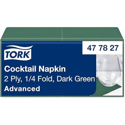 Tork Tovagliolo Cocktail Verde Scuro, Piegato 1/4, 2 Veli, 200 Tovaglioli, 11,9 cm x 11,9 cm, Tork Tovagliolo Cocktail Verde Scuro, Piegato 1/4, 2 Veli, 200 Tovaglioli, 11,9 cm x 11,9 cm,