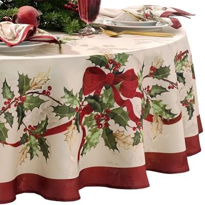 Elrene Home Fashions Villeroy & Boch Tovaglia natalizia con fiocchi e ghirlande, ovale, 152,4 x 213,4 cm Elrene Home Fashions Villeroy & Boch Tovaglia natalizia con fiocchi e ghirlande, ovale, 152,4 x 213,4 cm