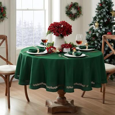 Elrene Home Fashions Tovaglia in tessuto con motivo agrifoglio tagliato al laser, 70 x 70 cm, rotonda, verde agrifoglio Elrene Home Fashions Tovaglia in tessuto con motivo agrifoglio tagliato al laser, 70 x 70 cm, rotonda, verde agrifoglio