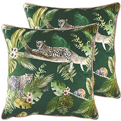 furn. Evans Lichfield Jungle Leopard Feather Cuscini riempiti (Confezione gemella), Poliestere, Verde furn. Evans Lichfield Jungle Leopard Feather Cuscini riempiti (Confezione gemella), Poliestere, Verde