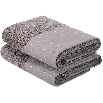 WELLHOME - Set di asciugamani mani - Grigio e bianco - 50x90 cm WELLHOME - Set di asciugamani mani - Grigio e bianco - 50x90 cm