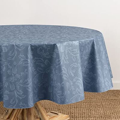 Elrene Home Fashions Camile Tovaglia in vinile damascato resistente all'acqua e alle macchie, con retro in flanella, 178 cm, rotonda, colore: blu Elrene Home Fashions Camile Tovaglia in vinile damascato resistente all'acqua e alle macchie, con retro in flanella, 178 cm, rotonda, colore: blu