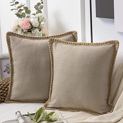 Phantoscope Confezione da 2 federe Decorative per Cuscino in Iuta e Lino, con Bordi su Misura, 45 x 45 cm, Colore Beige, 45 x 45 cm Phantoscope Confezione da 2 federe Decorative per Cuscino in Iuta e Lino, con Bordi su Misura, 45 x 45 cm, Colore Beige, 45 x 45 cm