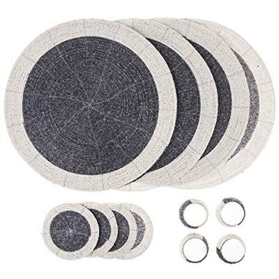 Penguin Home ® Set di 12 tovagliette all'americana in iuta, sottobicchieri e tovaglioli, colore grigio e bianco, tovagliette rotonde, realizzate a mano da abili artigiani indiani, diametro 32 cm Penguin Home ® Set di 12 tovagliette all'americana in iuta, sottobicchieri e tovaglioli, colore grigio e bianco, tovagliette rotonde, realizzate a mano da abili artigiani indiani, diametro 32 cm