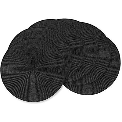 AHHFSMEI Set di 6 tovagliette rotonde intrecciate, 38 cm, per tavoli da pranzo, in tessuto naturale, resistenti al calore, colore: nero AHHFSMEI Set di 6 tovagliette rotonde intrecciate, 38 cm, per tavoli da pranzo, in tessuto naturale, resistenti al calore, colore: nero