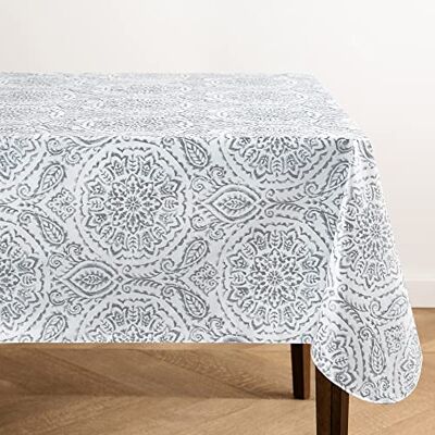 Elrene Home Fashions Savannah Boho Paisley Tovaglia in vinile resistente all'acqua e alle macchie, con retro in flanella, 152 x 259 cm, rettangolare, colore: grigio Elrene Home Fashions Savannah Boho Paisley Tovaglia in vinile resistente all'acqua e alle macchie, con retro in flanella, 152 x 259 cm, rettangolare, colore: grigio