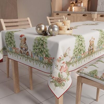 PETTI Artigiani Italiani Tovaglia Natalizia Antimacchia Quadrata Copritavolo Natalizio Cucina Disegno Xmas Bears X4 Posti (140x140 cm) 100% Made in Italy PETTI Artigiani Italiani Tovaglia Natalizia Antimacchia Quadrata Copritavolo Natalizio Cucina Disegno Xmas Bears X4 Posti (140x140 cm) 100% Made in Italy