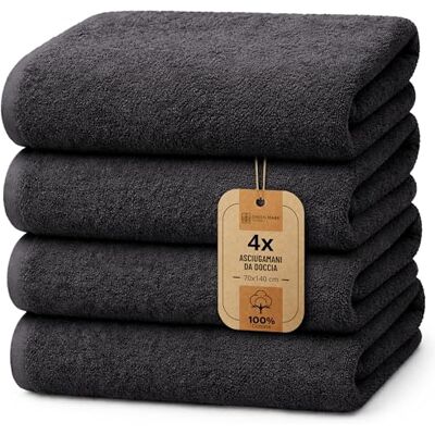 NatureMark Set da 4 teli doccia – teli doccia morbidi e assorbenti in 100% cotone, adatti all’uso quotidiano – Nero, 70x140 cm NatureMark Set da 4 teli doccia – teli doccia morbidi e assorbenti in 100% cotone, adatti all’uso quotidiano – Nero, 70x140 cm