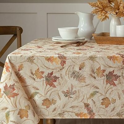 Benson Mills Natures Leaves Jacquard Printed Fabric Tablecloth, 52-inch-by-70-inch, Cotone, Cream, 52x70 Benson Mills Natures Leaves Jacquard Printed Fabric Tablecloth, 52-inch-by-70-inch, Cotone, Cream, 52x70