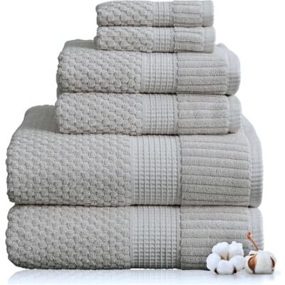 NY Loft Trinity Collection Set di 6 asciugamani in 100% cotone, super morbidi e assorbenti, ad asciugatura rapida, 2 asciugamani da bagno, 2 asciugamani e 2 salviette, cotone strutturato e NY Loft Trinity Collection Set di 6 asciugamani in 100% cotone, super morbidi e assorbenti, ad asciugatura rapida, 2 asciugamani da bagno, 2 asciugamani e 2 salviette, cotone strutturato e