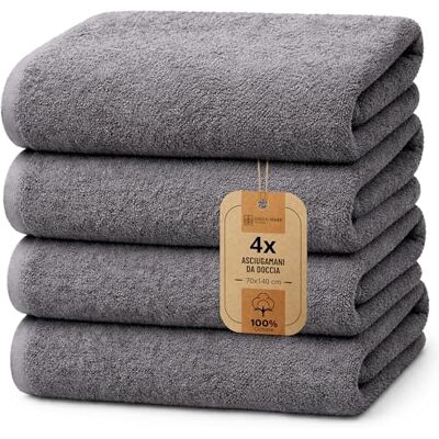 NatureMark Set da 4 teli doccia – teli doccia morbidi e assorbenti in 100% cotone, adatti all’uso quotidiano – Grigio Antracite, 70x140 cm NatureMark Set da 4 teli doccia – teli doccia morbidi e assorbenti in 100% cotone, adatti all’uso quotidiano – Grigio Antracite, 70x140 cm