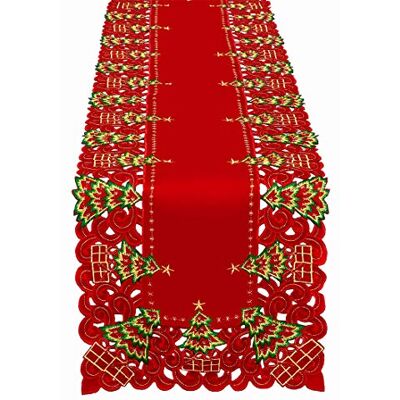 Grelucgo Runner da tavola ricamato con albero di agrifoglio natalizio e sciarpa da comò, rettangolare, 38 x 228 cm Grelucgo Runner da tavola ricamato con albero di agrifoglio natalizio e sciarpa da comò, rettangolare, 38 x 228 cm