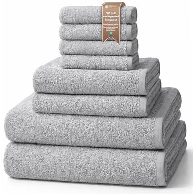 NatureMark set asciugamani 8 pezzi 100% cotone – 4 asciugamani ospite, 2 viso, 2 teli doccia, set bagno, Grigio Argento – 30x50, 50x100, 70x140 cm NatureMark set asciugamani 8 pezzi 100% cotone – 4 asciugamani ospite, 2 viso, 2 teli doccia, set bagno, Grigio Argento – 30x50, 50x100, 70x140 cm