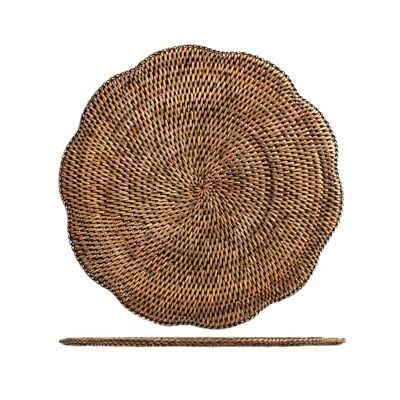 H&H Tovaglietta Tonda in Rattan 38 cm – Lavorazione Bordo Esterno Ad Onde, Colore Marrone Naturale, Realizzata a Mano, Elegante e Versatile per Ogni Tavola H&H Tovaglietta Tonda in Rattan 38 cm – Lavorazione Bordo Esterno Ad Onde, Colore Marrone Naturale, Realizzata a Mano, Elegante e Versatile per Ogni Tavola