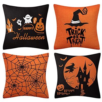 HuhWafee 4 federe per cuscino per Halloween, colore arancione e nero, decorazione per Halloween, con chiusura lampo (18 pollici x 18 pollici HuhWafee 4 federe per cuscino per Halloween, colore arancione e nero, decorazione per Halloween, con chiusura lampo (18 pollici x 18 pollici