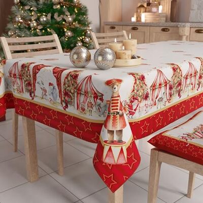 PETTI Artigiani Italiani Tovaglia Natalizia Antimacchia Quadrata Copritavolo Natalizio Cucina Disegno Circus X4 Posti (140x140 cm) 100% Made in Italy PETTI Artigiani Italiani Tovaglia Natalizia Antimacchia Quadrata Copritavolo Natalizio Cucina Disegno Circus X4 Posti (140x140 cm) 100% Made in Italy