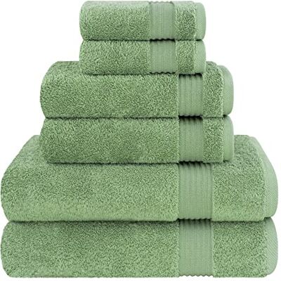 Cotton Paradise Set di 6 asciugamani da bagno turchi in 100% cotone morbido e assorbente, 2 asciugamani da bagno, 2 per le mani, 2 salviette, verde salvia Cotton Paradise Set di 6 asciugamani da bagno turchi in 100% cotone morbido e assorbente, 2 asciugamani da bagno, 2 per le mani, 2 salviette, verde salvia