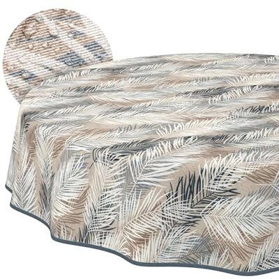 ANRO Tovaglia lavabile, motivo foglie, colore grigio e beige, rotonda, 120 cm, impermeabile, per interni ed esterni, effetto loto, con orlo ANRO Tovaglia lavabile, motivo foglie, colore grigio e beige, rotonda, 120 cm, impermeabile, per interni ed esterni, effetto loto, con orlo