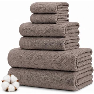 Modern Threads Amrapur Overseas Set di asciugamani Jacquard Gate in filo tinto in filo, 6 pezzi, colore: tortora Modern Threads Amrapur Overseas Set di asciugamani Jacquard Gate in filo tinto in filo, 6 pezzi, colore: tortora