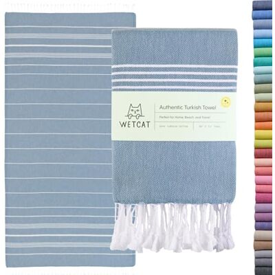WETCAT Telo mare turco grande, 96 x 180 cm, 100% cotone, ad asciugatura rapida, asciugamano da viaggio oversize senza sabbia, leggero, per adulti, accessori da spiaggia, regali, blu denim WETCAT Telo mare turco grande, 96 x 180 cm, 100% cotone, ad asciugatura rapida, asciugamano da viaggio oversize senza sabbia, leggero, per adulti, accessori da spiaggia, regali, blu denim