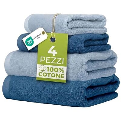 Ruggeri Set 4 Asciugamani Bagno 2 Viso + 2 Ospite, Cotone, Azzurro e Blu Ruggeri Set 4 Asciugamani Bagno 2 Viso + 2 Ospite, Cotone, Azzurro e Blu