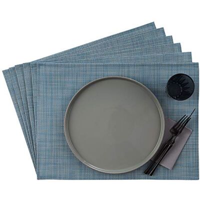 APS Set di 6 tovagliette in plastica, PVC, resistenti al calore, antiscivolo, lavabili, impermeabili, colore: azzurro e bianco APS Set di 6 tovagliette in plastica, PVC, resistenti al calore, antiscivolo, lavabili, impermeabili, colore: azzurro e bianco