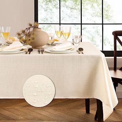 Elrene Home Fashions Laurel Tovaglia resistente all'acqua e alle macchie in tinta unita, rettangolare, 152 x 260 cm, colore: avorio Elrene Home Fashions Laurel Tovaglia resistente all'acqua e alle macchie in tinta unita, rettangolare, 152 x 260 cm, colore: avorio