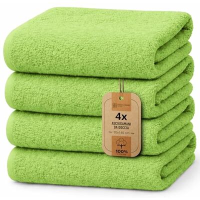 NatureMark Set da 4 teli doccia – teli doccia morbidi e assorbenti in 100% cotone, adatti all’uso quotidiano – Verde Mela, 70x140 cm NatureMark Set da 4 teli doccia – teli doccia morbidi e assorbenti in 100% cotone, adatti all’uso quotidiano – Verde Mela, 70x140 cm