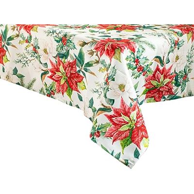 H&H Xmas Flower Tovaglia in Poliestere Decorata, Natalizia, 140x180cm H&H Xmas Flower Tovaglia in Poliestere Decorata, Natalizia, 140x180cm
