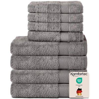 Komfortec Set di 4 asciugamani da 50 x 100 cm e 4 teli doccia 70 x 140 cm, in spugna e set di asciugamani grandi, 100% cotone, morbido, ad asciugatura rapida, Antracite Komfortec Set di 4 asciugamani da 50 x 100 cm e 4 teli doccia 70 x 140 cm, in spugna e set di asciugamani grandi, 100% cotone, morbido, ad asciugatura rapida, Antracite